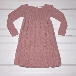KATE QUINN EUC Dusty Rose Knit Crocheted Long Sleeve Dress